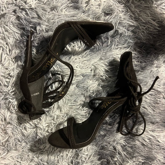 Suede Lace Up Heels - Black